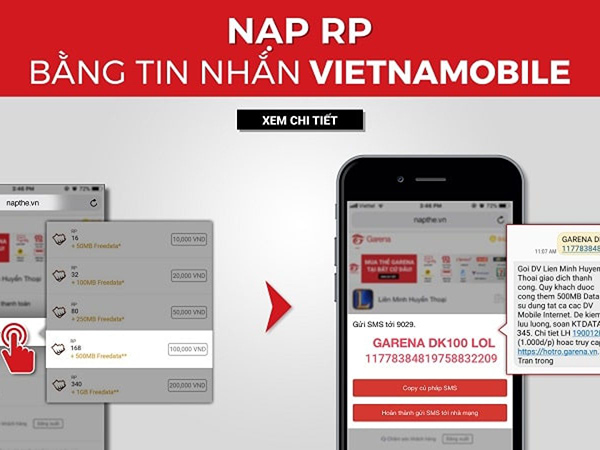 Cách nạp RP bằng tin nhắn Vietnamobile