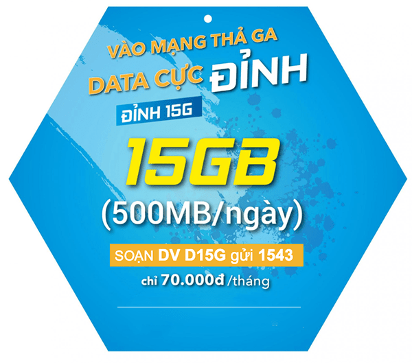 Đăng ký gói D15G Vinaphone chỉ với 70.000đ ưu đãi 15GB data tốc độ cao
